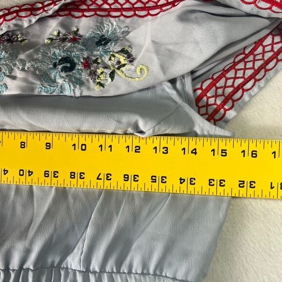 ASOS Maternity Dress Size 4 Light Blue High Low Embroidered Off Shoulder Zip - Picture 9 of 14